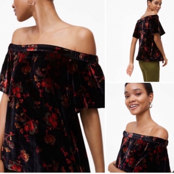 LOFT velvet off the shoulder top, M. - Picture 3 of 7